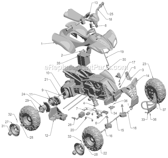 Page A Diagram and Parts List for J8472  Power Wheels Ride-On ATVs